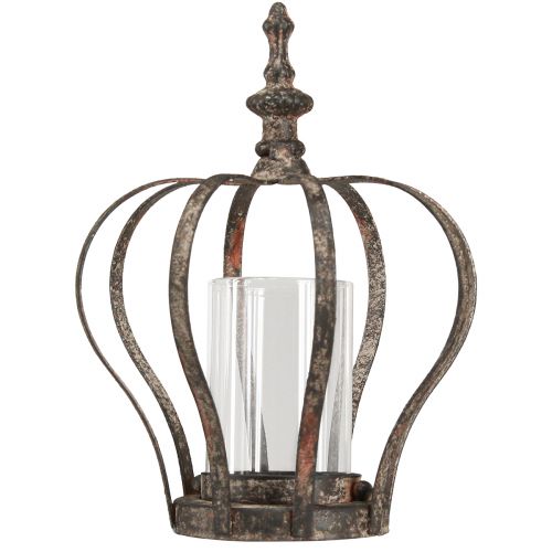 Itens Lanterna Coroa Castanho Ferrugem Com Vela Vidro Ø14cm Alt.18cm