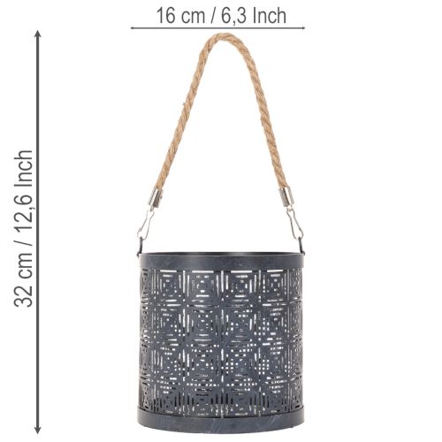 Porta-velas de metal, lanterna decorativa com alça, antracite, Ø16cm, 2 peças | Floristik24.pt