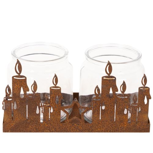 Lanterna de metal com interior de vidro, acabamento em metal oxidado, suporte decorativo para velas, 21,5 cm | Floristik24.pt