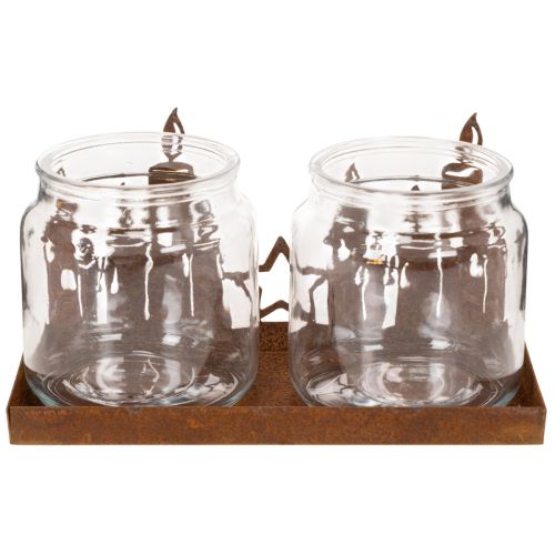 Lanterna de metal com interior de vidro, acabamento em metal oxidado, suporte decorativo para velas, 21,5 cm | Floristik24.pt