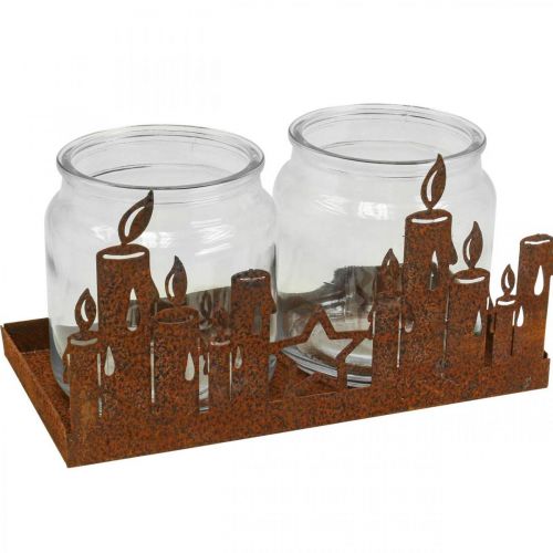 Floristik24 Velas decorativas em pastilha de vidro em metal com pátina 21,5cm