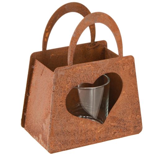 Saco de metal para lanterna enferrujado com inserção de vidro H15cm 2 peças