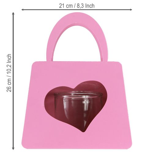 Itens Bolsa de metal com lanterna e inserção de vidro coração rosa H26cm