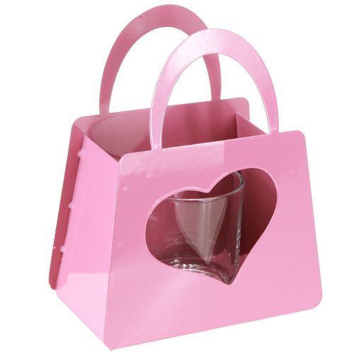 Lanterna de metal com bolsa de inserção de vidro rosa H18cm 2 peças