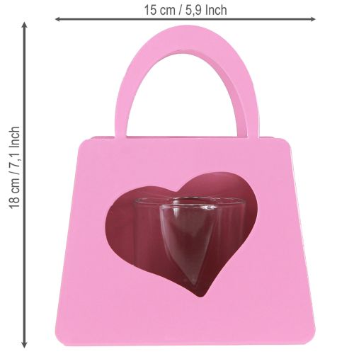 Itens Lanterna de metal com bolsa de inserção de vidro rosa H18cm 2 peças