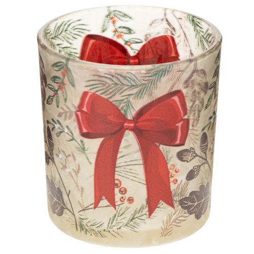 Castiçal de vidro para vela votiva com ramos de Natal e fita vermelha, 8 cm, 2 peças comprar | Floristik24.pt