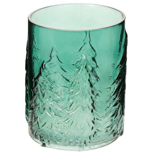 Porta-velas de vidro com pinheiros em relevo, decoração natalina, 16 cm comprar | Floristik24.pt