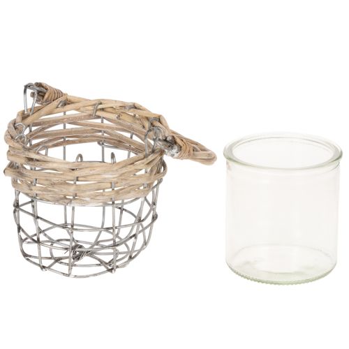Porta-velas de chá, vidro, metal, vime, Ø10,5cm, 3 peças | Floristik24.pt