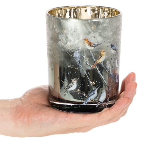 Castiçal com pássaros, design de inverno, acabamento brilhante, 12 cm | Floristik24.pt