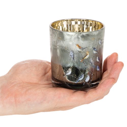 Porta-velas de vidro com motivo de pássaro e floco de neve, 8 cm, 2 peças | Floristik24.pt