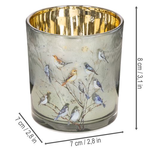 Porta-velas de vidro com motivo de pássaro e floco de neve, 8 cm, 2 peças | Floristik24.pt