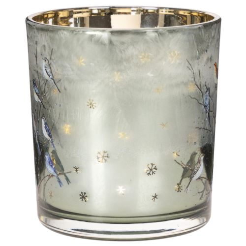 Porta-velas de vidro com motivo de pássaro e floco de neve, 8 cm, 2 peças | Floristik24.pt