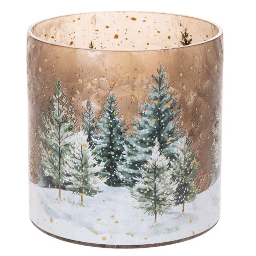 Porta-velas de vidro com tema de floresta de inverno na neve, decoração natalina, 20 cm comprar | Floristik24.pt