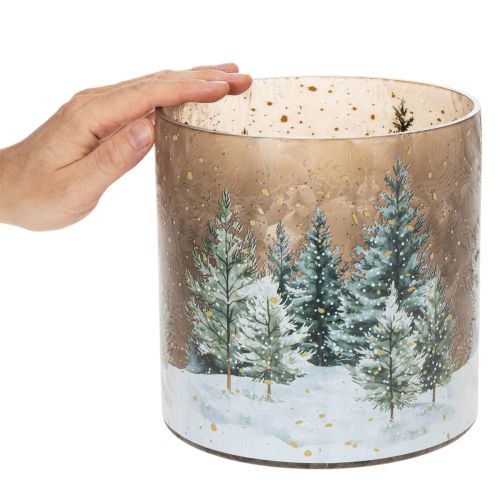 Porta-velas de vidro com tema de floresta de inverno na neve, decoração natalina, 20 cm | Floristik24.pt