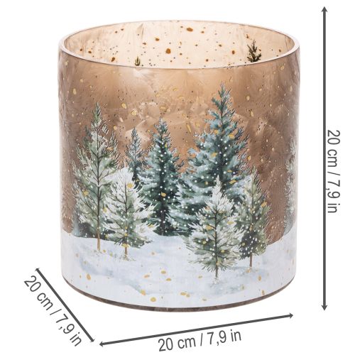Porta-velas de vidro com tema de floresta de inverno na neve, decoração natalina, 20 cm | Floristik24.pt