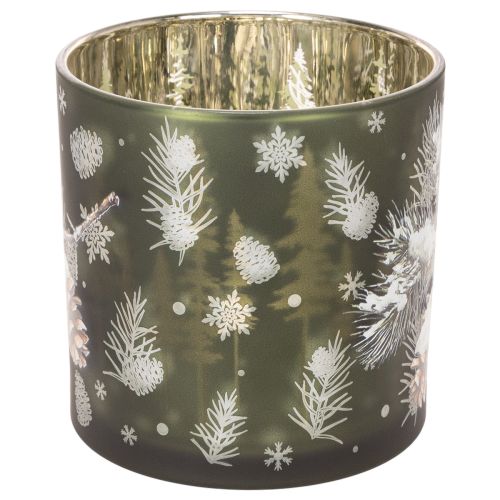 Porta-velas de vidro com pinhas e flocos de neve, 15 cm | Floristik24.pt