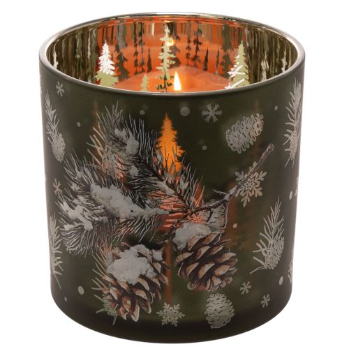 Porta-velas de vidro com pinhas e flocos de neve, 15 cm | Floristik24.pt