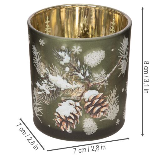 Porta-velas de vidro com galho de pinheiro de inverno, 8 cm, 2 peças | Floristik24.pt