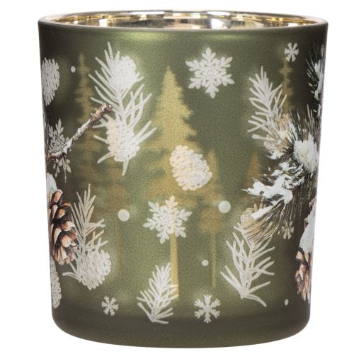 Porta-velas de vidro com galho de pinheiro de inverno, 8 cm, 2 peças | Floristik24.pt