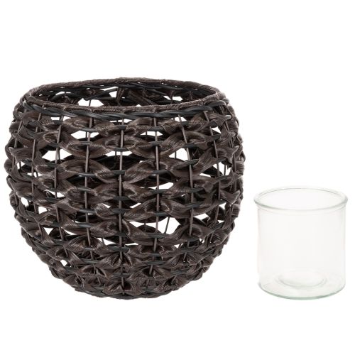 Porta-velas trançado, preto e marrom, decoração de verão, Ø31cm A25cm | Floristik24.pt