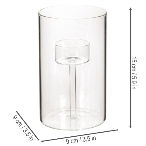 Castiçal de vidro com encaixe para velas cilíndricas de 15 cm (2 unidades) | Floristik24.pt