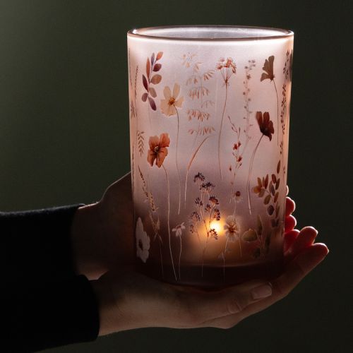 Itens Porta-velas de vidro com motivo floral para momentos aconchegantes em casa, 18 cm
