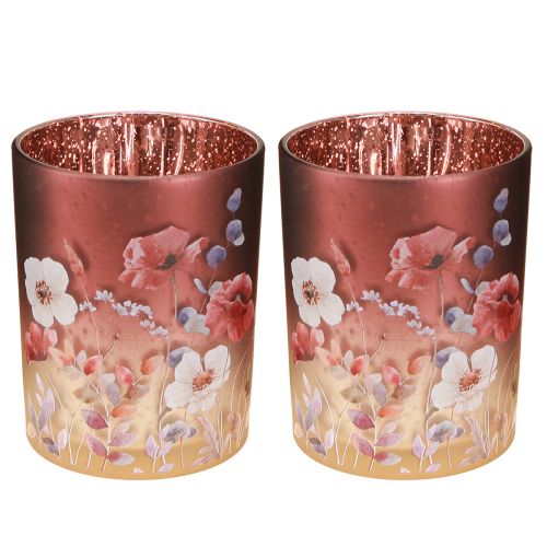 Itens Lanterna decorativa de vidro com design floral para um toque de elegância na sua casa, 12,5 cm, 2 peças