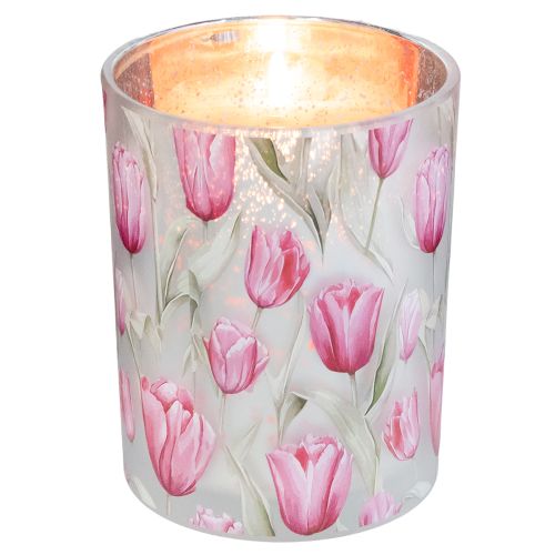 Itens Lanterna elegante com motivo de tulipa para decoração primaveril aconchegante, 12,5 cm, 2 peças.