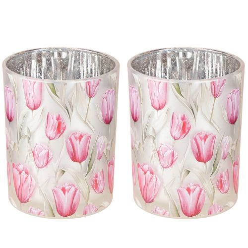 Itens Lanterna elegante com motivo de tulipa para decoração primaveril aconchegante, 12,5 cm, 2 peças.