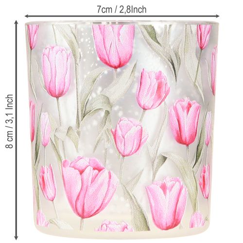 Itens Lanterna decorativa de vidro com design de tulipa para decoração de primavera, 8 cm, conjunto de 4 peças.