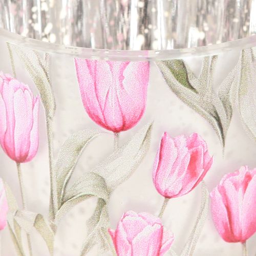 Itens Lanterna decorativa de vidro com design de tulipa para decoração de primavera, 8 cm, conjunto de 4 peças.