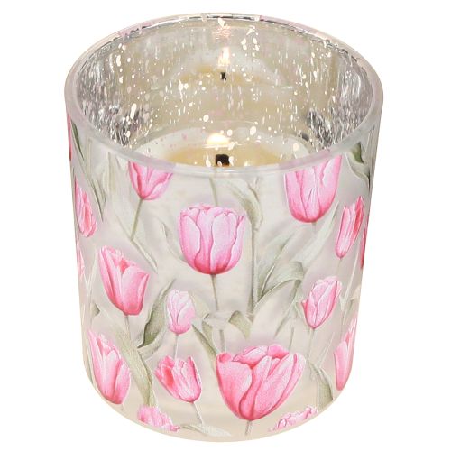 Itens Lanterna decorativa de vidro com design de tulipa para decoração de primavera, 8 cm, conjunto de 4 peças.