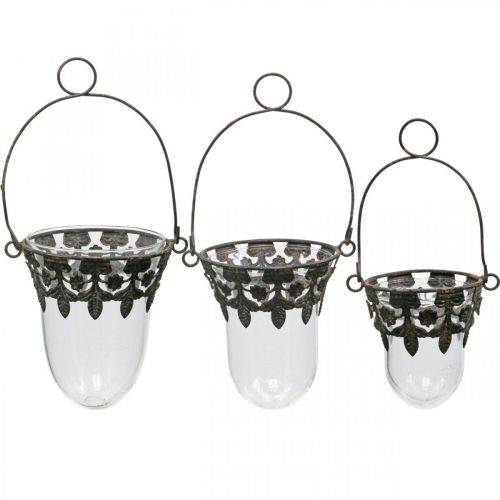 Floristik24 Lanterna de vidro para pendurar decoração 24/28/30cm conjunto de 3