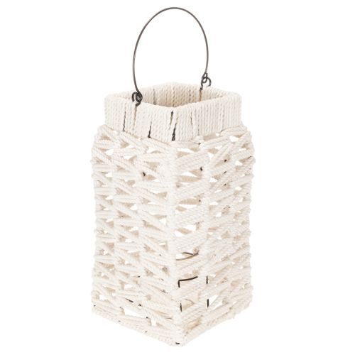 Lanterna suspensa, decoração de verão, macramê, altura 35,5 cm, largura 19 cm.