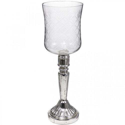 Lanterna de vidro vela vidro antigo olhar claro, prata Ø11.5cm H34.5cm