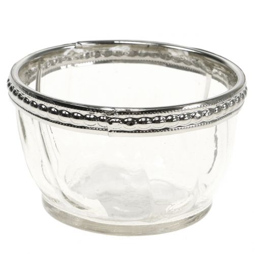 Floristik24 Antigo vidro Tealight com aro de metal Ø7cm A4cm