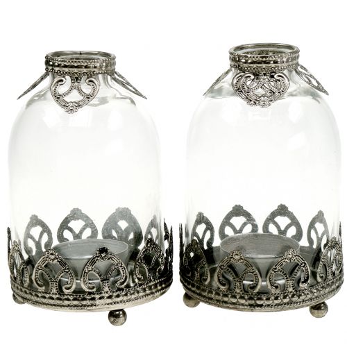 Floristik24 Lanterna de vidro Tealight Vintage Ø8,5cm Alt.14cm 2pcs