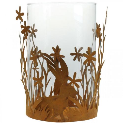 Itens Lanterna com coelhos, decoração primaveril, decoração metálica com flores, pátina de Páscoa Ø11,5cm A18cm