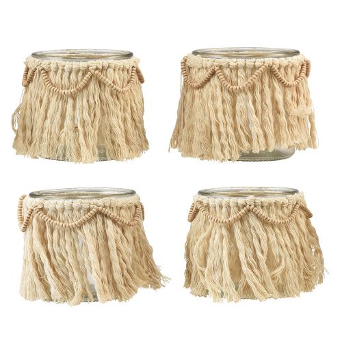 Itens Lanterna Franjas de Vidro Macrame Creme Boho Ø9,5cm 4pcs