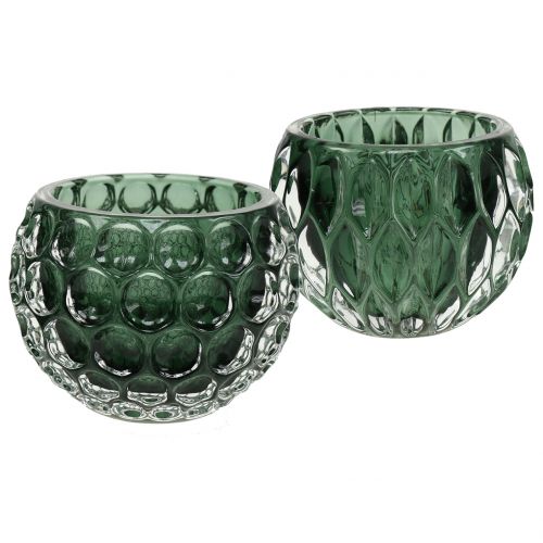 Floristik24 Lanterna de vidro verde escuro Ø8cm H6cm 2pcs