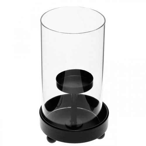 Floristik24 Lanterna Vidro Suporte Tealight Metal Preto Alt 18cm