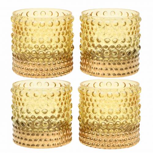 Floristik24 Lanterna feita de vidro amarelo, ouro Ø8,5cm H8cm 4pcs