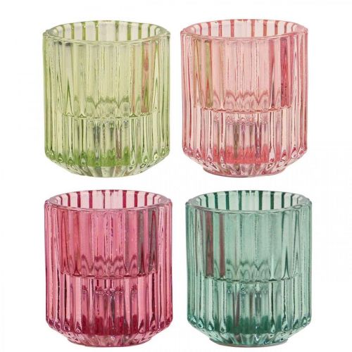 Floristik24 Porta-velas de vidro com nervuras de lanterna Ø5,5cm A6cm 4uds