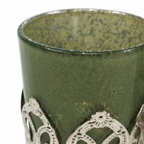 Floristik24 Lanterna de vidro com decoração de metal verde lilás Ø5,5 cm H5,5 cm 4 unidades