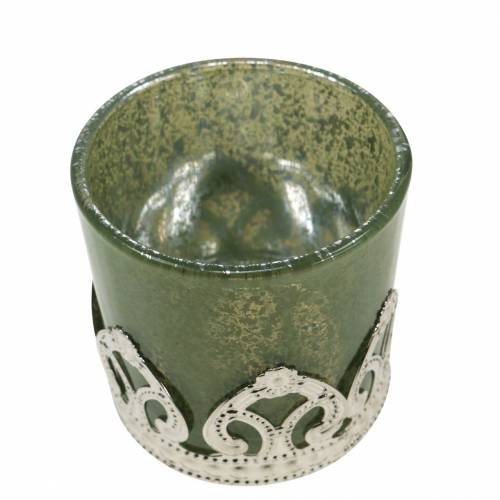 Floristik24 Lanterna de vidro com decoração de metal verde lilás Ø5,5 cm H5,5 cm 4 unidades