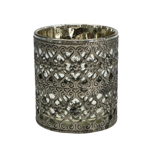 Floristik24 Lanterna em vidro com padrão oriental prateado Ø7,5cm A8cm