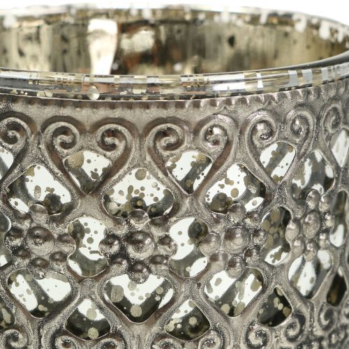 Floristik24 Lanterna em vidro com padrão oriental prateado Ø7,5cm A8cm