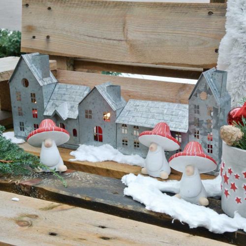 Floristik24 Fila de casas, decoração de metal para iluminação, decoração do Advento, lanterna prateada L52cm H20cm