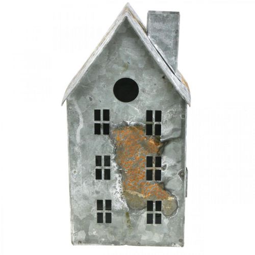 Lanterna casa metal shabby chic lavado branco, ferrugem H20cm