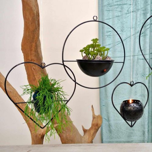 Floristik24 Suporte de luz de chá de metal de 38 cm de coração de lanterna para pendurar com vidro